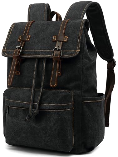 Vintage Canvas Backpack, HuaChen Mens Travel Rucksack for Laptop Hiking School Bookbag (M83_Black)