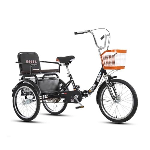 Triciclo para Adultos, 20 Pulgadas Triciclo para Adultos，Capacidad De Carga 180kg con Asiento Trasero Y Cesta De La Compra, 3 Ruedas Bicicleta