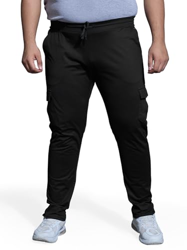 Image of Men's Solid Relaxed Fit Cargo Track Pants with DURACOOL+ | Moisture-Wicking Breathable Sports Joggers | Multi-Pocket Athletic & Casual Bottom Wear