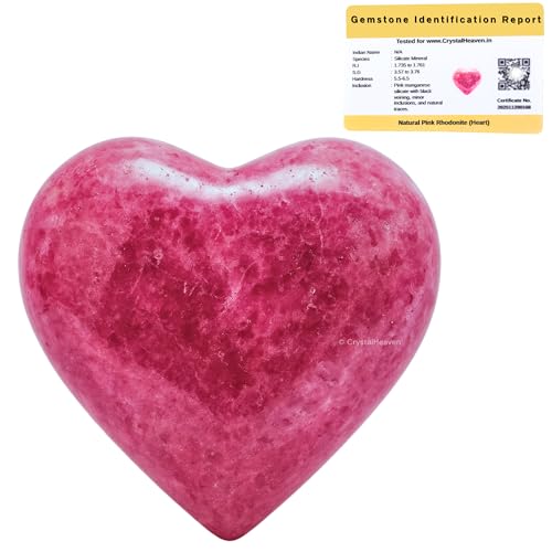 Image of Certified Pink Rhodonite Crystal Heart Palm Pebbles Stones for Anxiety Stress Relief Massage - AAA Grade Original Healing Gemstone Agate Heart Palm Stone for Yoga Meditation Spiritual