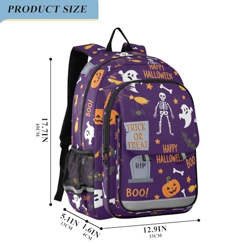 DOMIKING Halloween Skull Graves Purple Kids Backpack for Girls Boys School Backpack for Preschool Middle School Laptop Backpacks Bookbag for Toddler Women Men Work2