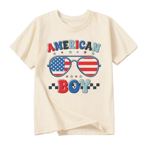 Image of Kid 4th of July T-Shirts Boys Girls American Flag Shirt Patriotic Top Short Sleeve Tees 2-12 Years