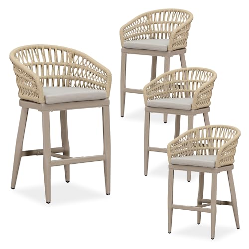 Image of PURPLE LEAF 24 inch Bar Stools Set of 4 with Backrest & Footrest, Champagne