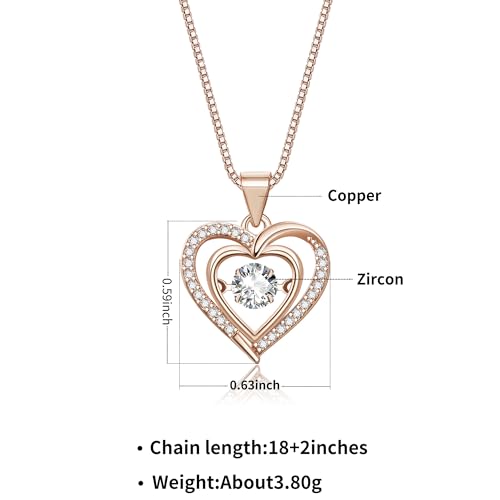 Heart Pendant Necklaces for Women 14K Rose Gold Plated with Birthstone Zirconia,Christmas Birthday Anniversary Jewelry Gift for Women Wife Her 18+2 inch2