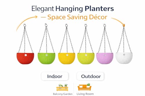 Image of Plastic Plant Pot With Hanging Chain, Multicolour, Pot Diameter -7.1 Inch, Pot Height-4.8 Inch, Pot Thickness-3 mm, Chain Length-13 inch approx., 4 Pieces