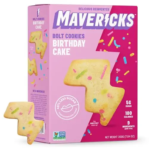 Mavericks Birthday Cake Bolt Cookies - Plant-Based Birthday Cake Confetti Cookies, Egg-Free, Nut-Free, Plant-Based Dessert for Kids - Back to School - 7 oz Box (1 Pack)