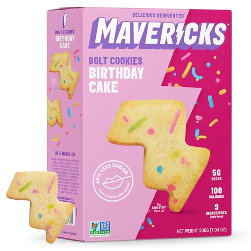 Mavericks Birthday Cake Bolt Cookies - Plant-Based Birthday Cake Confetti Cookies, Egg-Free, Nut-Free, Plant-Based Dessert for Kids - Back to School - 7 oz Box (1 Pack)