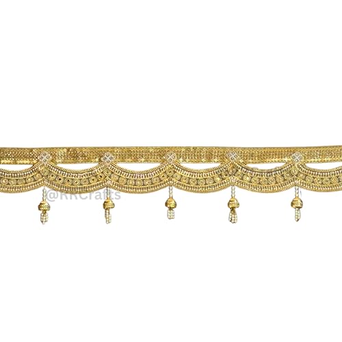 Image of Handmade Door Hanging Gold Lace Door Bandarwal Toran,Diwali Ganesh Pooja New Year Inauguration Wedding Festival Home Decor,Wall Decoration (38 Inch X 8 Inch)