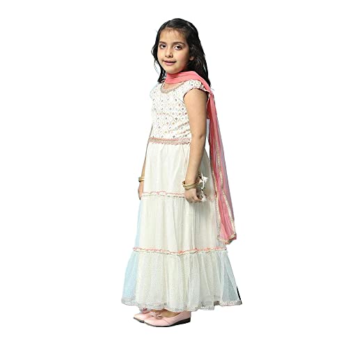 Image of BIBA Girl Cotton Tiered Embroidered Lehenga Set