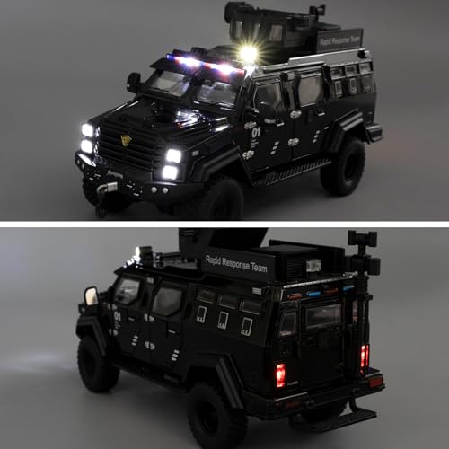 LOVEPOSELY Compatible for 1:24 Saber-Toothed Tiger Alloy Armored Car Model, Collectible Diecast Armoured Explosive Protected Vehicle Toy, Pull Back Toy Car with Sound and Light for Adult Kids (Black) - Image 6
