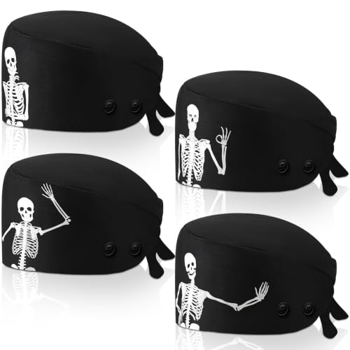 Image of Unittype 4 Pcs Nurse Caps for Women Nursing Working Caps with Button and Sweatband Adjustable Elastic Scrub Hats for Dentist