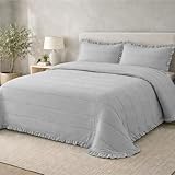Victorio & Lucchino – Colcha Lavada Termosellada con Volante – Incluye Fundas de Cojín – Colcha Decorativa Moderna (Lorena - Gris, Cama 150 cm)