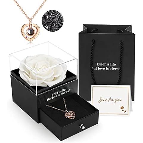 ADAZ Ewige echte Rose mit I Love You Halskette, Konservierte Rose Blumen Schmuck Geschenkbox zum Valentinstag Muttertag Hochzeit Jahrestag Geburtstag Geschenk Cover