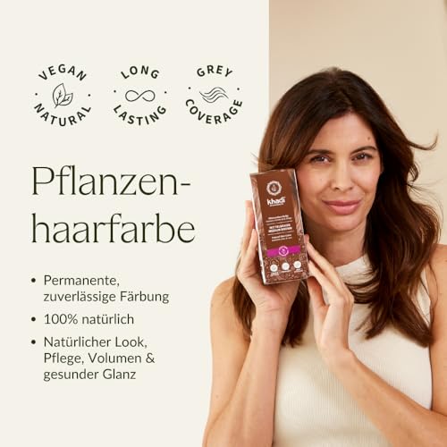 Foto von khadi MITTELBRAUN Pflanzenhaarfarbe - Haarfarbe für lebendiges, warmes Zimtbraun bis zu kräftigem, tiefem Mittelbraun - 100% pflanzlich - 100g