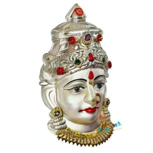 SRI YAGNAA - Silver Plated Decorated Face - Laxmi Mukhota - Varalakshmi Face - Decorative Silver Ammavari Face (7 Inch) (F-6) thumbnail 15
