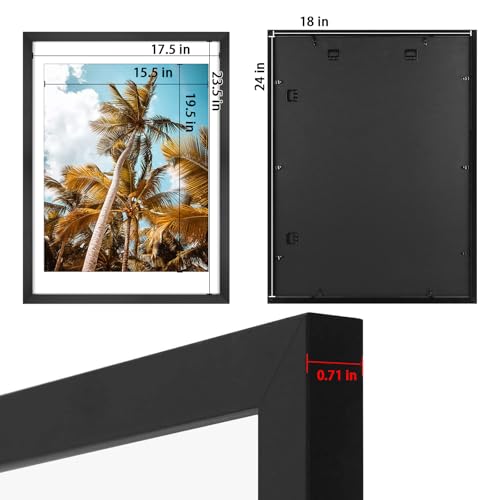 Image of Frametory, 18x24 Picture Frame with Mat for 16x20 Picture - High Definition Glass Wide Molding - Preinstalled Wall Mounting Hardware (Black, 3 Pack)