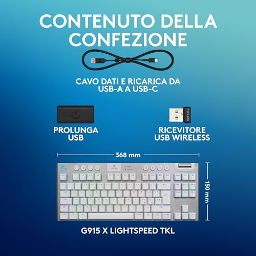 G515 LIGHTSPEED TKL Tastiera gaming wireless profilo ribassato, LIGHTSYNC RGB, design sottile senza tastierino numerico, copritasti PBT, switch meccanici Tactile, US INTL QWERTY - Bianco - Tastiera gaming - Immagine 8