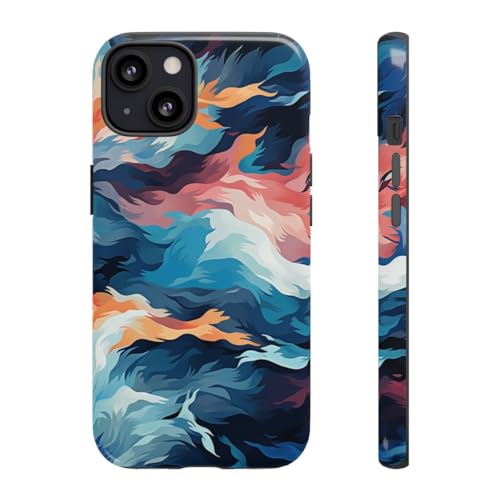 Coque rigide pour iPhone 13 motif vagues fluides multicolores étui brillant antichoc design