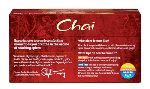 image for Twinings Chai Black Tea Individually Wrapped Bags, 50 Count (Pack of 6