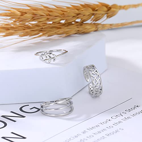 Tobeny 3Pcs 925 Sterling Silver Adjustable Toe Rings For Women Flower Band Open Tail Ring Hypoallergenic Toe Rings Set Summer Beach Foot Jewelry #TOP6