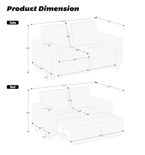 Belffin Modular Sectional Sleeper Sofa with Pull Out Couch Bed Modular Sleeper Loveseat Sectional Sofa Velvet Fabric for Living Room Apartment Black - Thumbnail 2