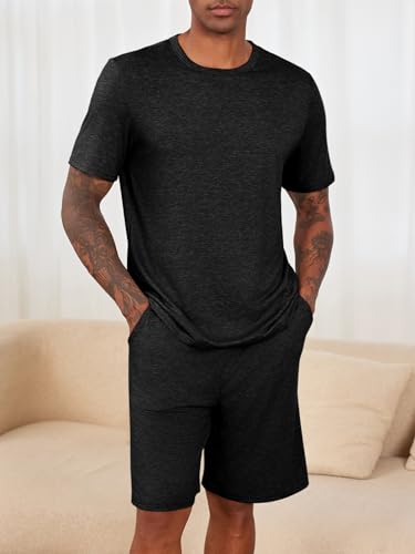 Runcati Mens Pajama Sets Short Sleeve T Shirts 2 Piece Shorts Lounge Sets PJ Summer Sleepwear2
