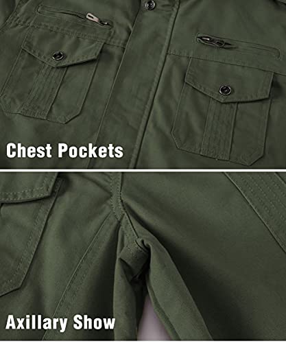 Hjwwin Men's Cotton Military Jacket Cargo Bomber Jacket With Multi-Pockets Working Coat #TOP3