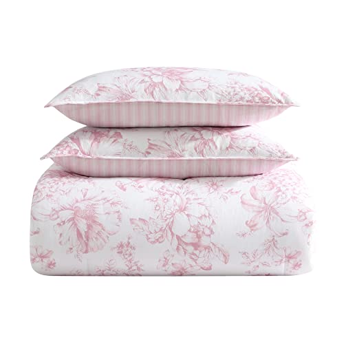 Image of Laura Ashley - Queen Comforter Set, Soft Bedding with Matching Shams, Reversible Floral Room Decor, College Dorm Room Essentials (Delphine Pink)
