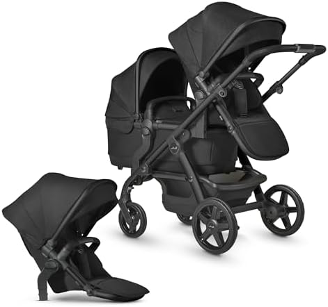 Silver Cross - Wave Single to Double Pushchair - 2 in 1 Pram - Narrow Double Buggy - Car Seat Compatible - Newborn to 4 Years (22kg) - Cedar