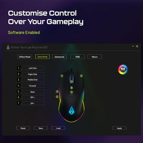 Image of Archer Tech Lab Wired Gaming Mouse, 8000 DPI Adjustable Gaming Sensor, 7 Programmable Buttons, HUYU Switches, 6 Modes RGB Backlit, Ergonomic USB Mouse for PC, Laptop, Windows, Mac (Recurve 500-Black)