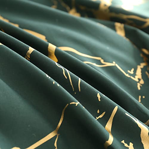Holawakaka Gold Metallic Marble Comforter Set King Size Foil Print Glitter Bedding Sets, Green/Gold, King #TOP6