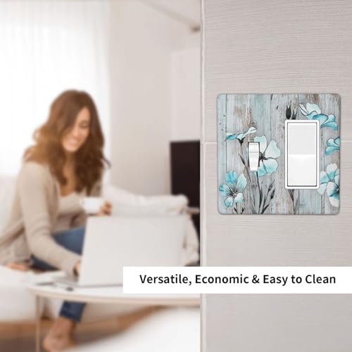Placa frontal eléctrica premium con estética floral de madera para doble interruptor 7