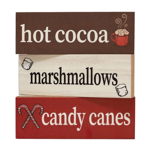 Hot Cocoa Marshmallows Candy Canes Mini Wood Block Set -