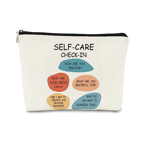 Makeup Bag,Mental Health Gifts,Motivational Gifts for Women,Self Care Check-in Mental Health Self Love Makeup Bags,Cosmetic Bag,Travel Makeup Bag,Positive Small Makeup Bag