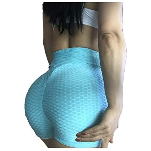 GYDD Honeycomb Ruched Shorts for Women Scrunch Butt Push Up Gym Pole Dancing Shorts Women's High Waist Yoga Pants Lake Blue-S Cover