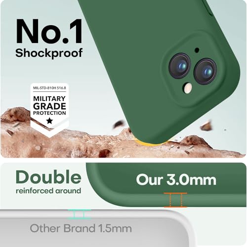 Image of LOVE 3000 Compatible with iPhone 15 Case, [Smooth Silicone Full Coverage Camera] [8ft Drop Protection], Soft Microfiber Lining Full Body Protective Case for iPhone 15 6.1 inch - Green