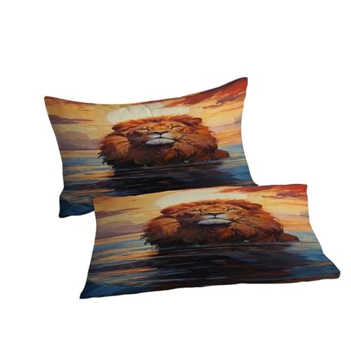 Parure housse de couette lion premium microfibre douce grand lit