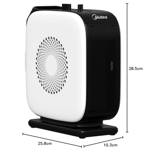 Midea Nty15-19Cae - Termoventilador de bajo consumo PTC, cerámica, calentador eléctrico portátil, 1500 W energéticamente eficiente con termostato ajustable, blanco y negro, 25,8 x 10,3 x 28,5 cm, 3 kg - imagen 9