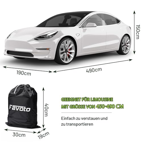 Favoto Autoabdeckung Winter Vollgarage Auto Abdeckplane Staubdicht Wasserdicht Autohülle Autoplane Car Cover für 450-495 cm Limousine Schwarz 490cm x 190cm x 150cm 2.95kg