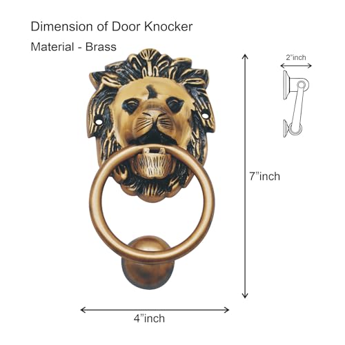 Image of COMPASS Lion Mouth Brass Home Decor | Door Decor | Door Knocker with Antique Finish | 7 inch | Pack of 1