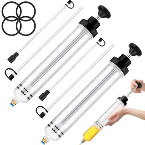 Lothee 2 Pack 500cc Automotive Fluid Extractor Pump Oil Extractor Hand Syringe Pump with Horse Manual Suction Vacuum Fuel Car Transfer for Power Steering, Hydraulic Fluid(Black)