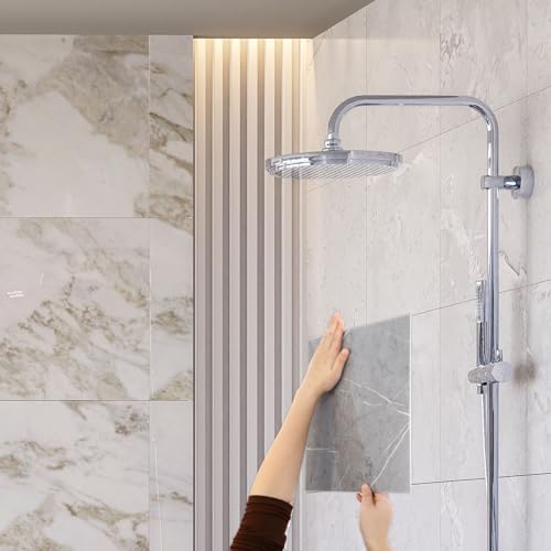 QUARKZMAN 20 Stück Peel-and-Stick-Marmorfliesen, wasserdichte Wandverkleidungsrückwand, 12x12 PVC Peel-and-Stick-Duschfliesen für Badezimmer, Küche, Wohnzimmer, Thunder Grey Design