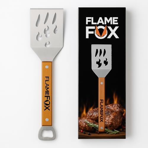 FlameFox BBQ Grillspachtel 41,5 cm – Edelstahl Grillwender mit Holzgriff, Flaschenöffner & Schneidekante – Grillbesteck für Grillliebhaber, Geschenkidee für Männer FlameFox BBQ Grillspachtel 41,5 cm – Edelstahl Grillwender mit Holzgriff, Flaschenöffner & Schneidekante – Grillbesteck für Grillliebhaber, Geschenkidee für Männer