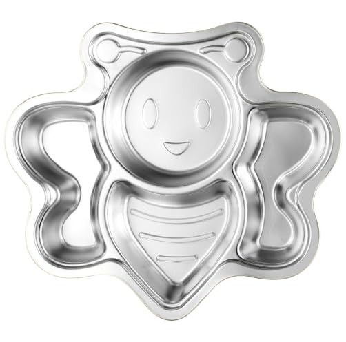 Image of Happy Hues Stainless Steel Divided Meal Plate Tray-3 Compartments Dinner Dish for Baby (BEE)