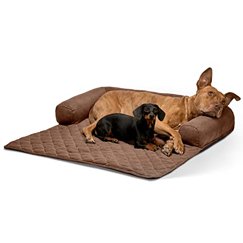 Lous Sofaschutz Hund – Hundedecke Sofa Hundebett Couch – Handgefertigte Hundematte mit Rand – Waschbar bis 90 Grad und besonders kuschlig – Größe: XL ca. 117x97x15cm (Braun)