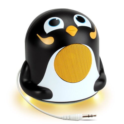 GOgroove Pal Jr Mini Cute Animal Battery Powered Portable Speaker with LED Night Light (Penguin) Speaker for Kids - Passive Subwoofer, Built-in 3.5mm AUX Cable - Plug Into Tablets, Phones, more