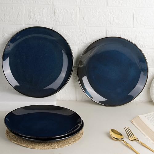 Image of The Earth Store Handcrafted Galaxy Blue 4 Piece 10 Inch Ceramic Dinner Plates Microwave & Dishwasher Safe Ceramic Plates for Dinner | Full Plates Set of 4 | Dinner Full Plates
