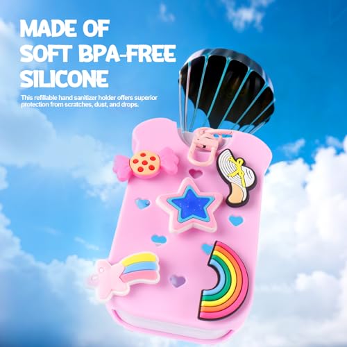 Image of Mity rain Hand Sanitizer Spray Case Compatible With Touchland, Cute Silicone Hand Sanitizer Holder Keychain with 4 Charms, Portable Refillable Sanitizer Accessory, Gift for Women And Teens