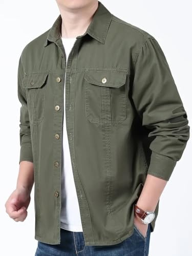 Image of FABRIPPLE Men's Cargo Jacket Shirt | 100% Cotton | 6 Pocket Utility Overshirt | Casual & Outdoor Wear | Breathable & Lightweight Fabric