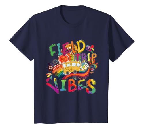 Funny Field Trip Vibes Field Day 2024 Boys Girls Students T-Shirt, Youth, Navy Blue, X-Small